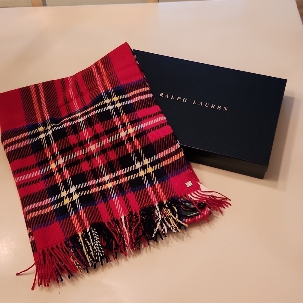 Ralph Lauren wool blend red Tartan Scarf new with tags